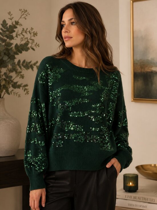Nine West Sweaters - Nine West Forest Green Sequin Holiday Sweater | M